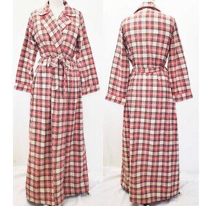 Vintage Sears Women's Plaid Cotton Blend  Flannel Maxi Wrap Robe Red L